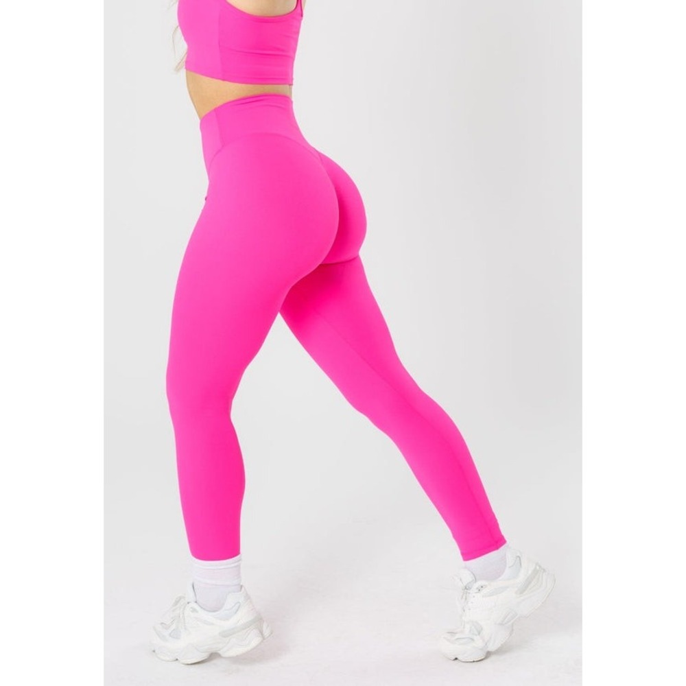 Paragon Womens High Waisted Ribbed Scrunch Back Leggings Hot Pink Athletic Yoga